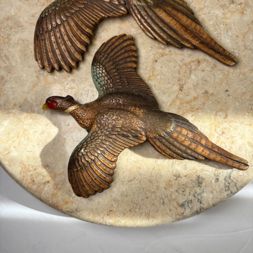 Vintage Pheasant Wall Decor Set‎ of 2 Brown Flying Bird Wooden MCM Cabin Art
